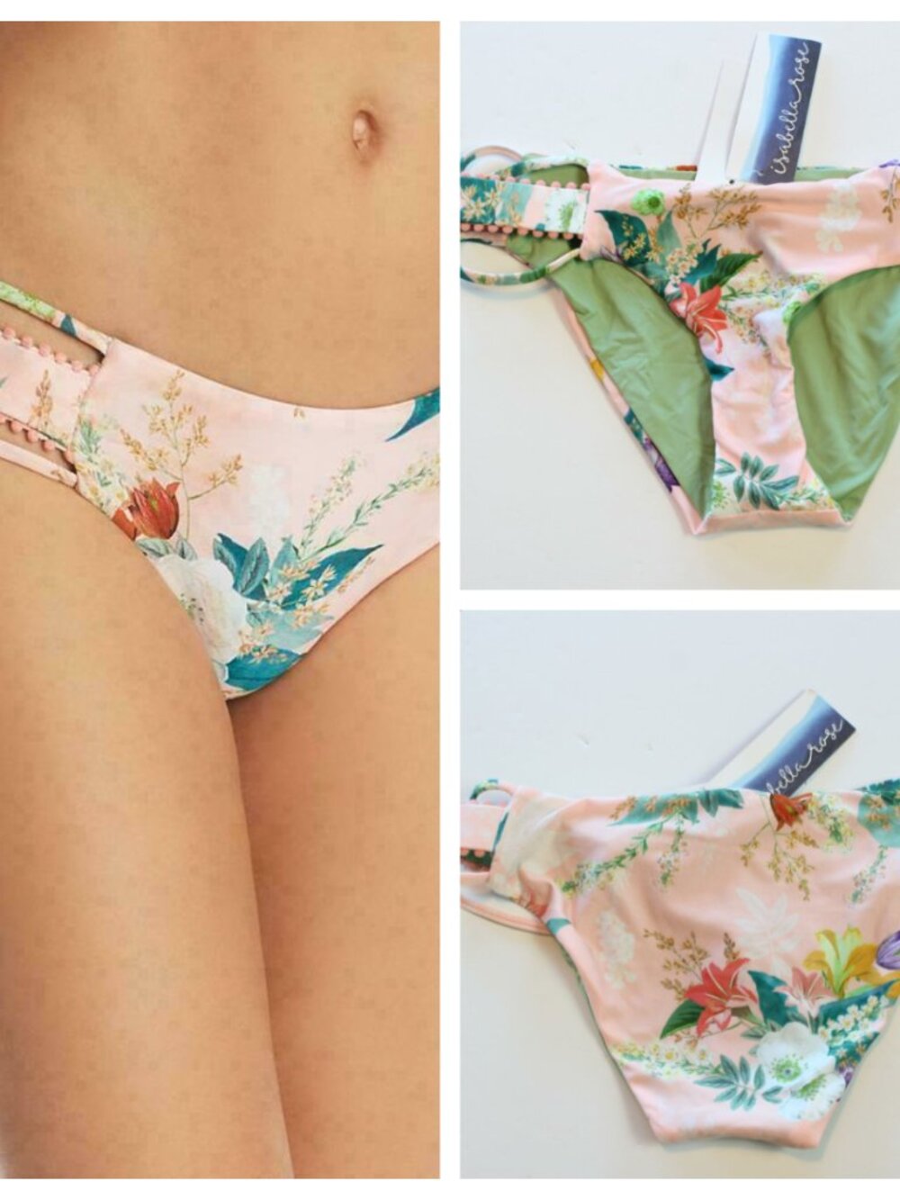 Isabella Rose Swim Bikini Bottom Blossoms Floral Pink Small Medium NWT New With